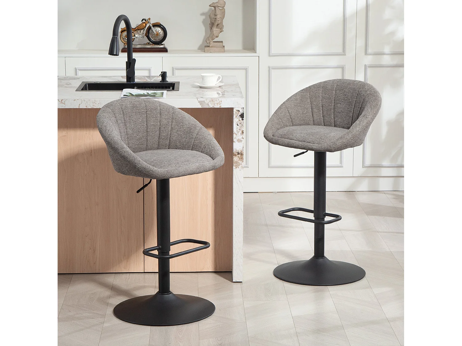 Relodi Lifa Set of 2 Grey Upholstered Relaxed Tub Bar Stools