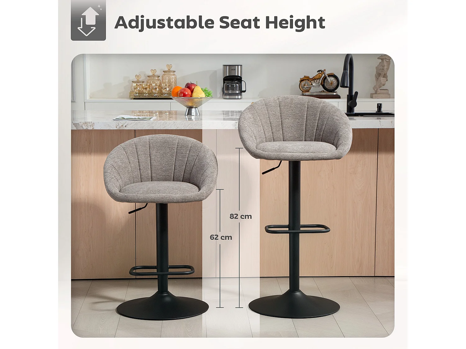 Relodi Lifa Set of 2 Grey Upholstered Relaxed Tub Bar Stools