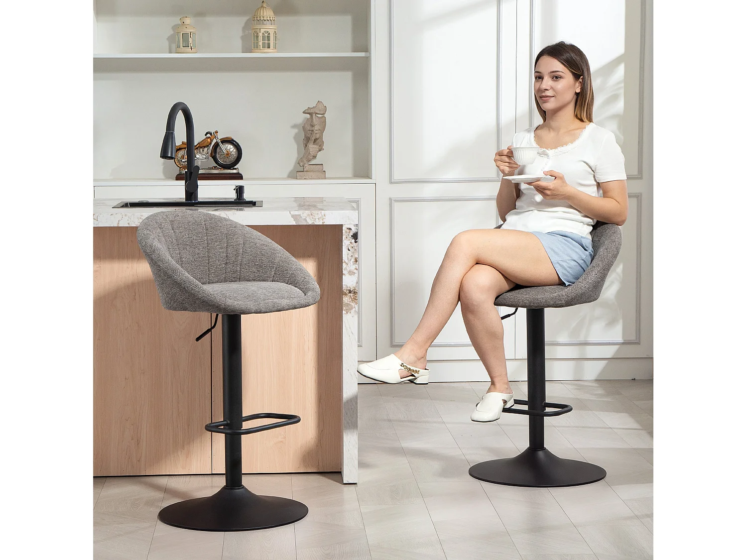 Relodi Lifa Set of 2 Grey Upholstered Relaxed Tub Bar Stools