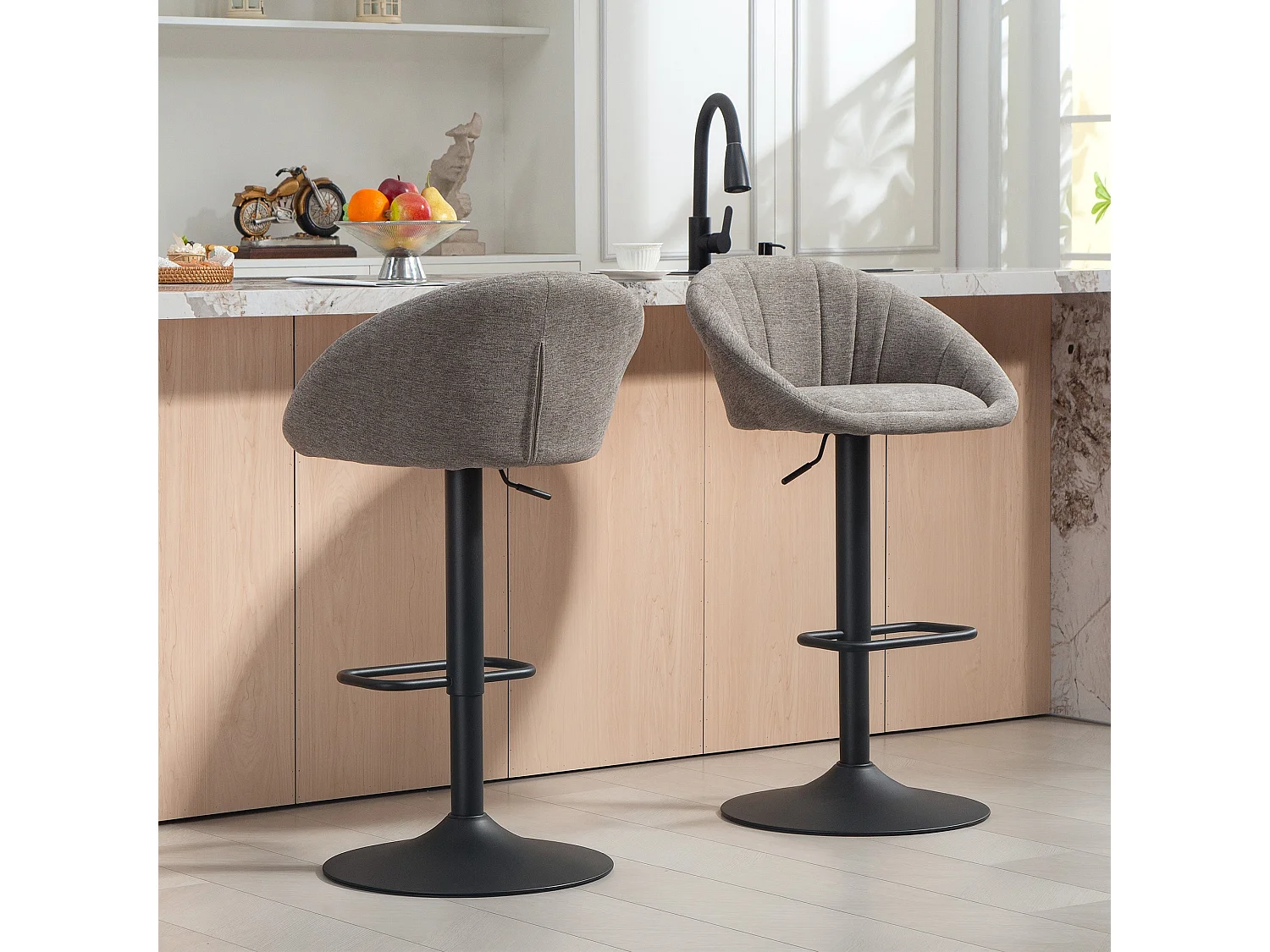 Relodi Lifa Set of 2 Grey Upholstered Relaxed Tub Bar Stools