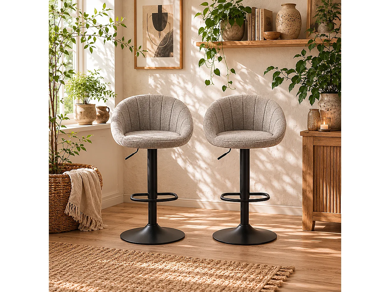 Relodi Lifa Set of 2 Grey Upholstered Relaxed Tub Bar Stools