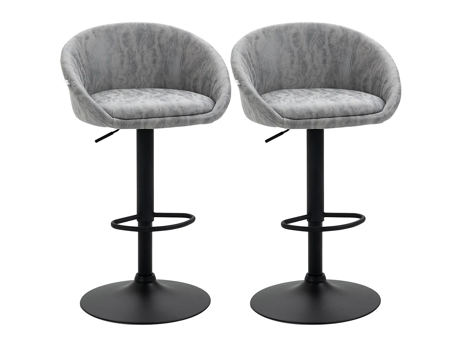 Rezito Set of 2 Light Grey Adjustable Faux Leather Bar Stools with Armrests and Footrests