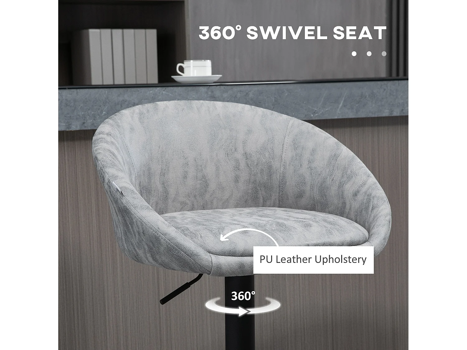 Rezito Set of 2 Light Grey Adjustable Faux Leather Bar Stools with Armrests and Footrests