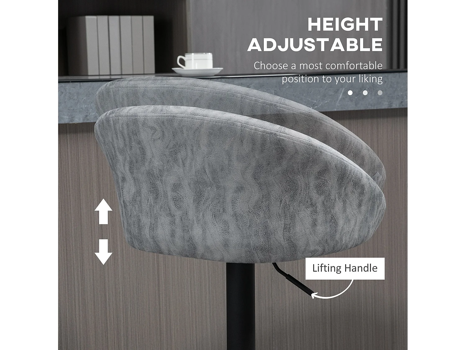 Rezito Set of 2 Light Grey Adjustable Faux Leather Bar Stools with Armrests and Footrests