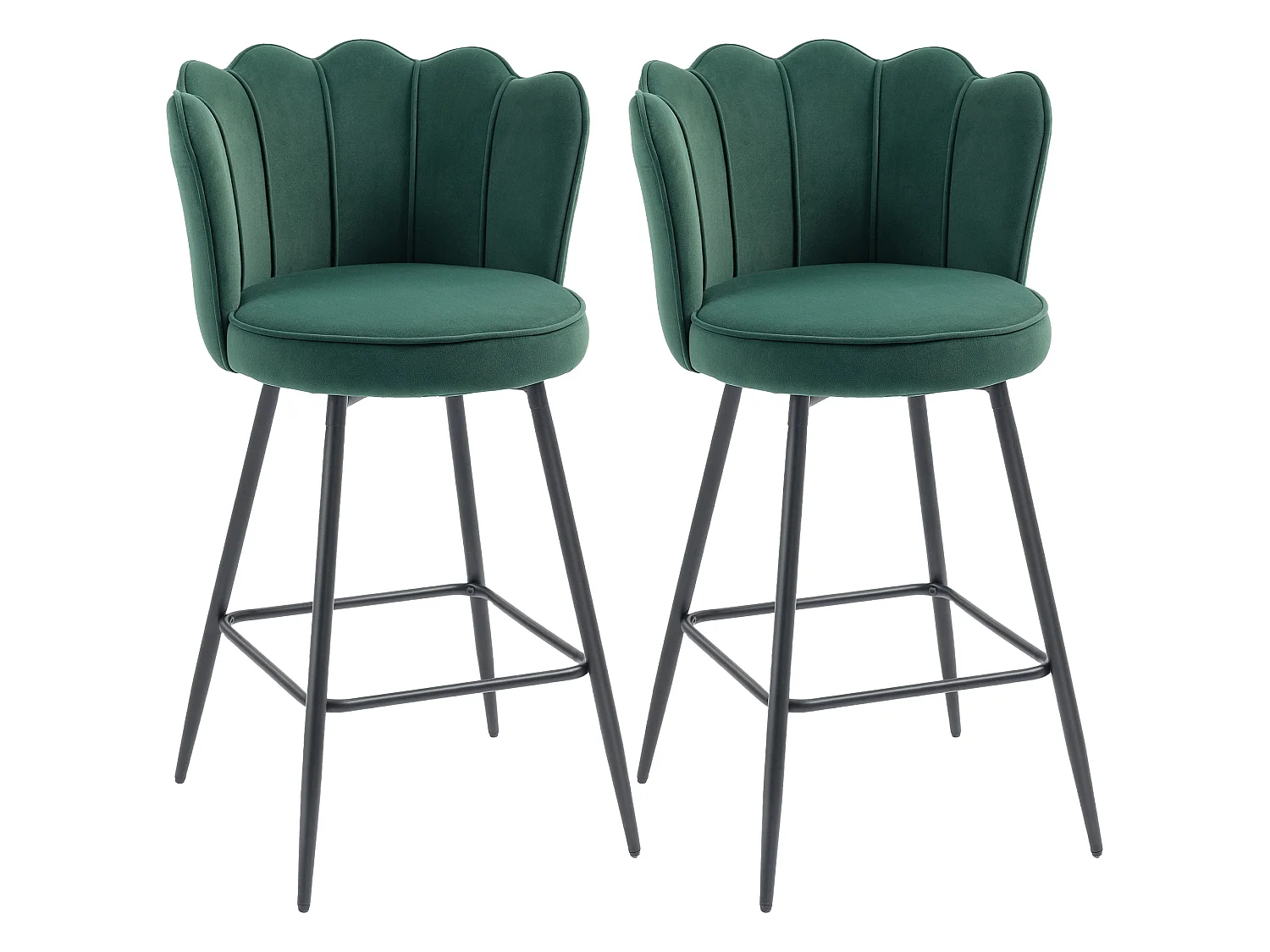 Ralu Velvet Dark Green Lotus Bar Stools Set of 2 with Sculpted Seats