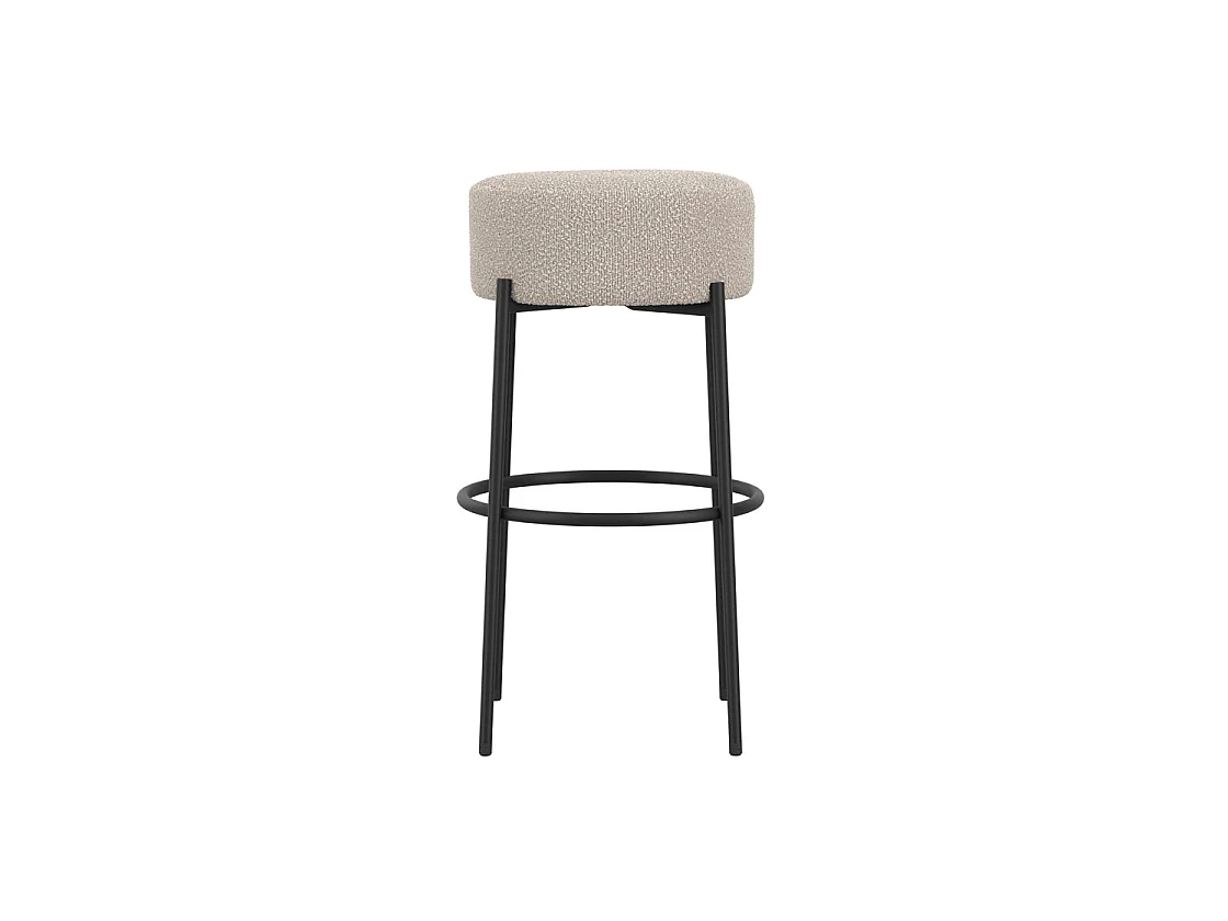 Tanji Cream Boucle Counter Stool Round Seat Matt Black Metal Legs
