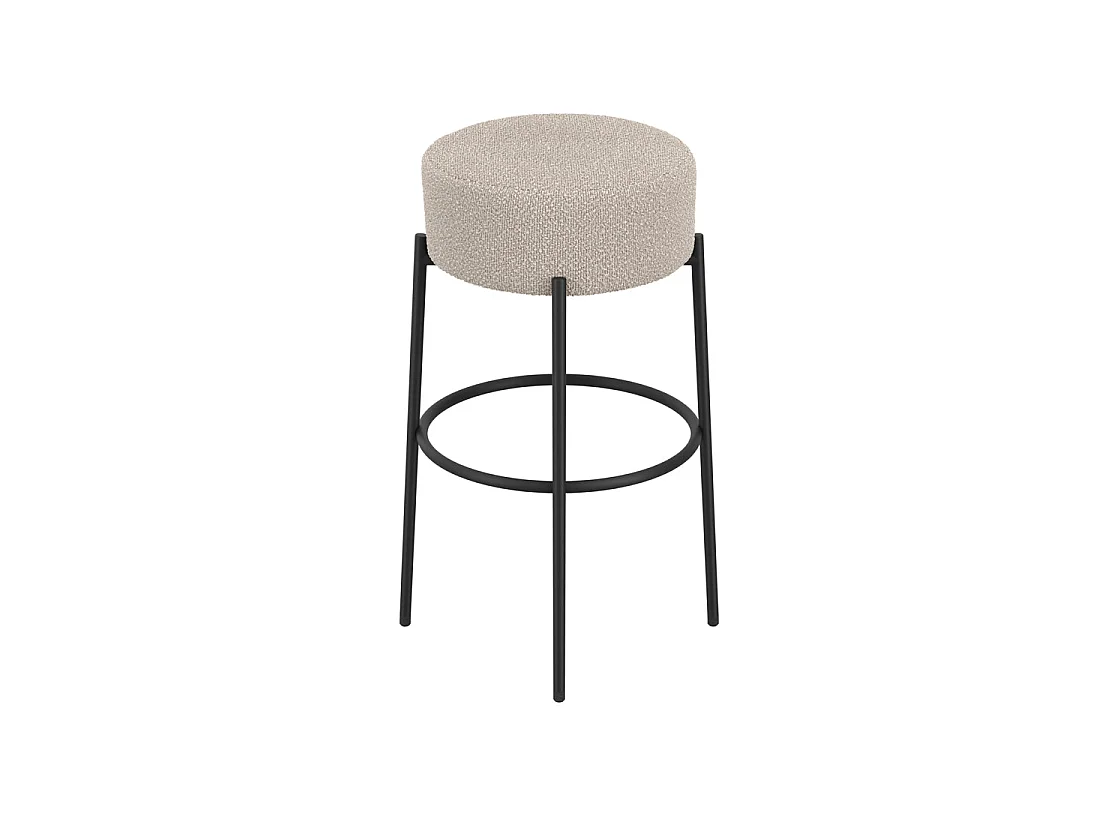 Tanji Cream Boucle Counter Stool Round Seat Matt Black Metal Legs