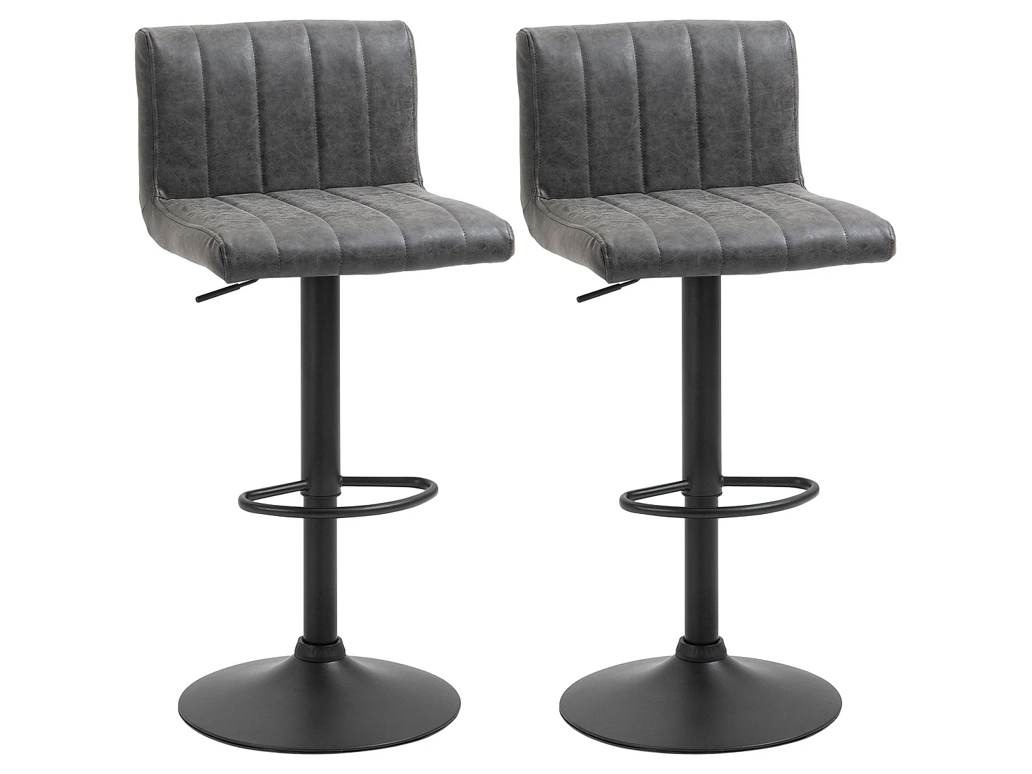 Ralava Set of 2 Grey Faux Leather Adjustable Swivel Bar Stools with Footrests