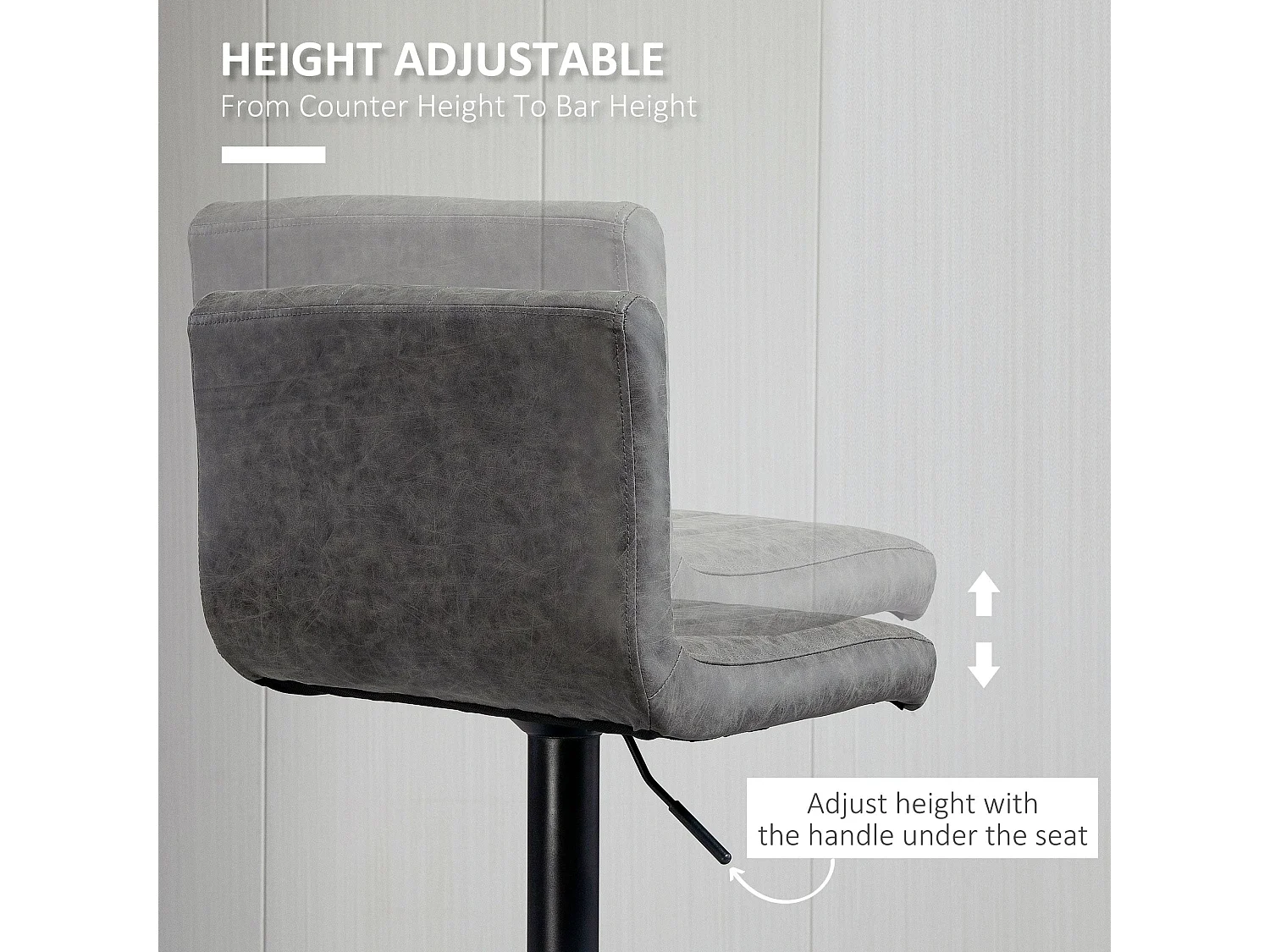 Ralava Set of 2 Grey Faux Leather Adjustable Swivel Bar Stools with Footrests