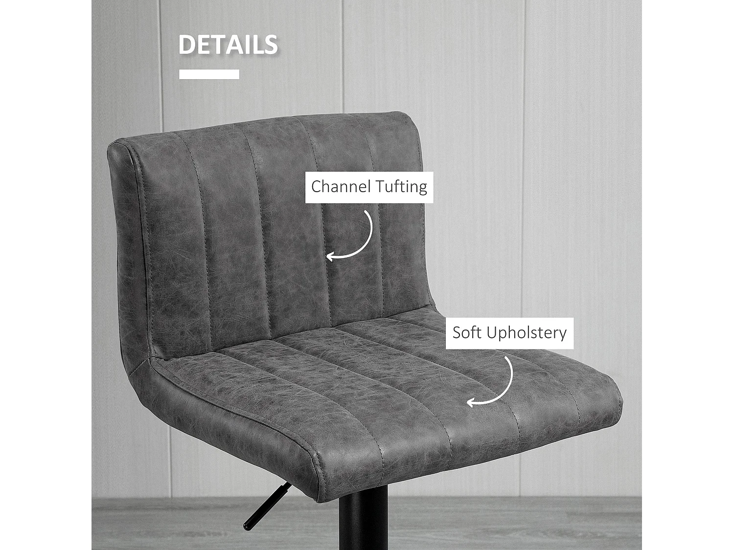 Ralava Set of 2 Grey Faux Leather Adjustable Swivel Bar Stools with Footrests