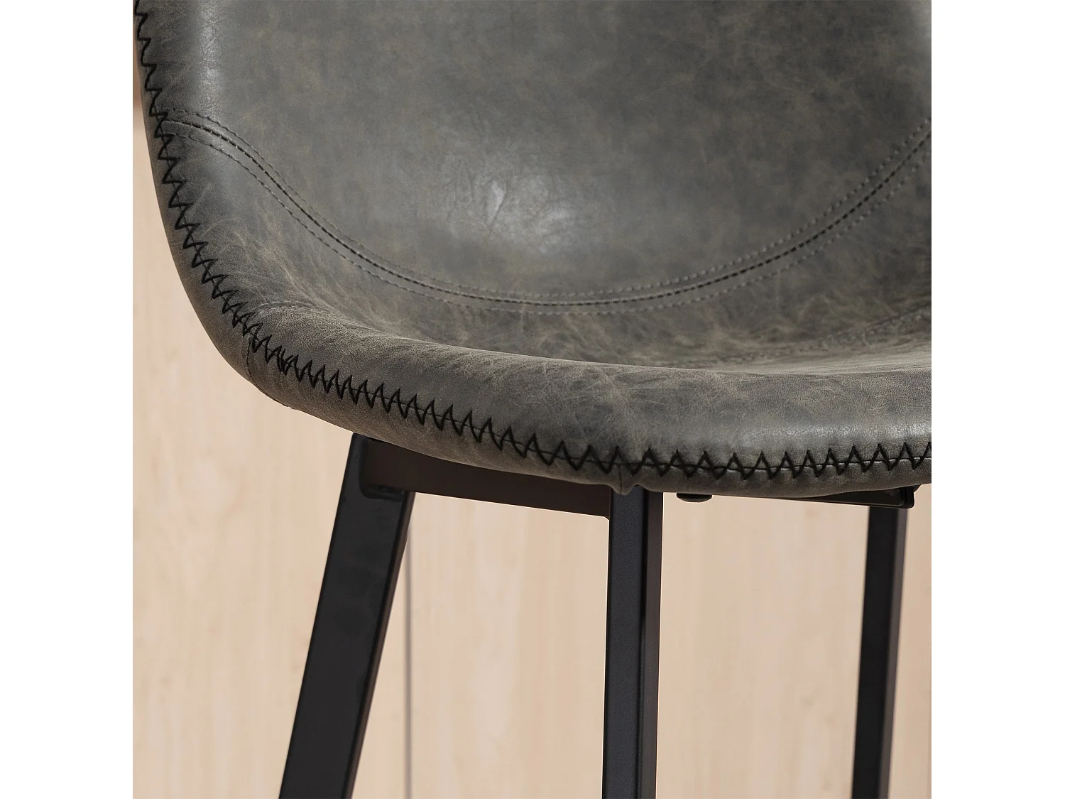 Nora Set of 2 Grey Faux Leather Bar Stools with Backrest and Footrest