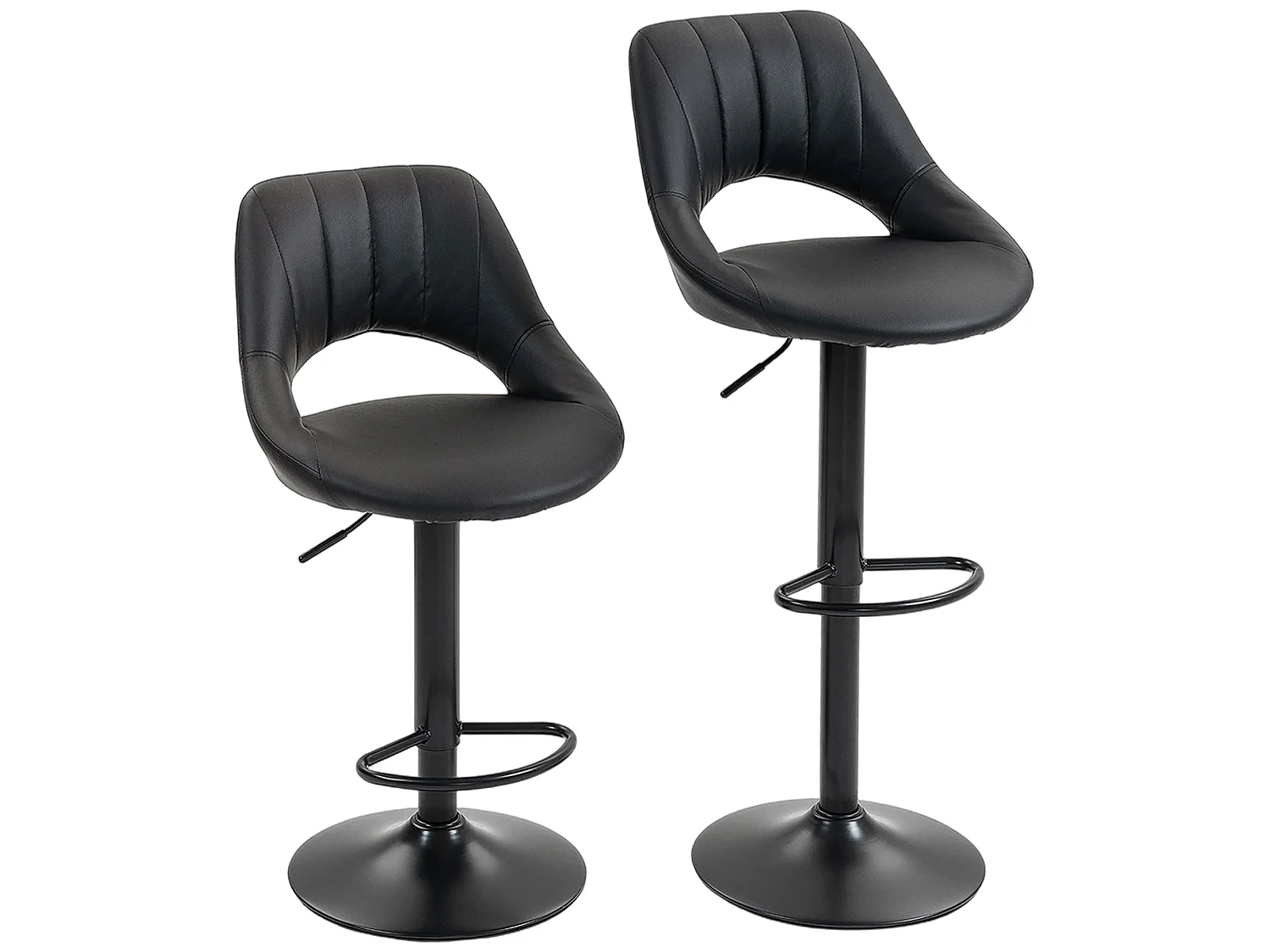 Nadi Set of 2 Black Faux Leather Bar Stools with Padded Seats