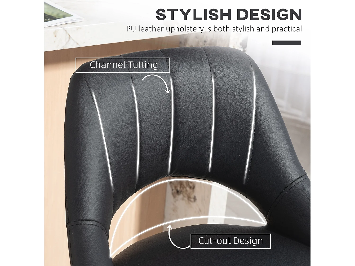 Nadi Set of 2 Black Faux Leather Bar Stools with Padded Seats