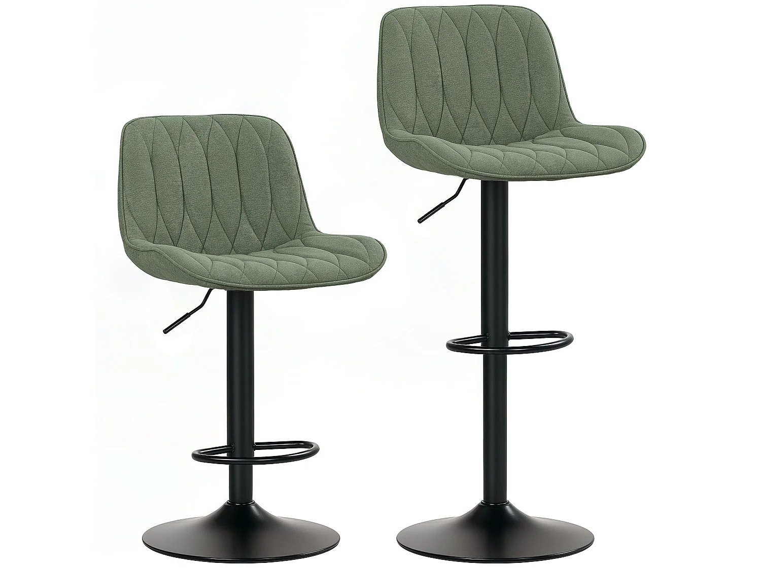 Kali Set of 2 Green Linen Look Adjustable Bar Stools