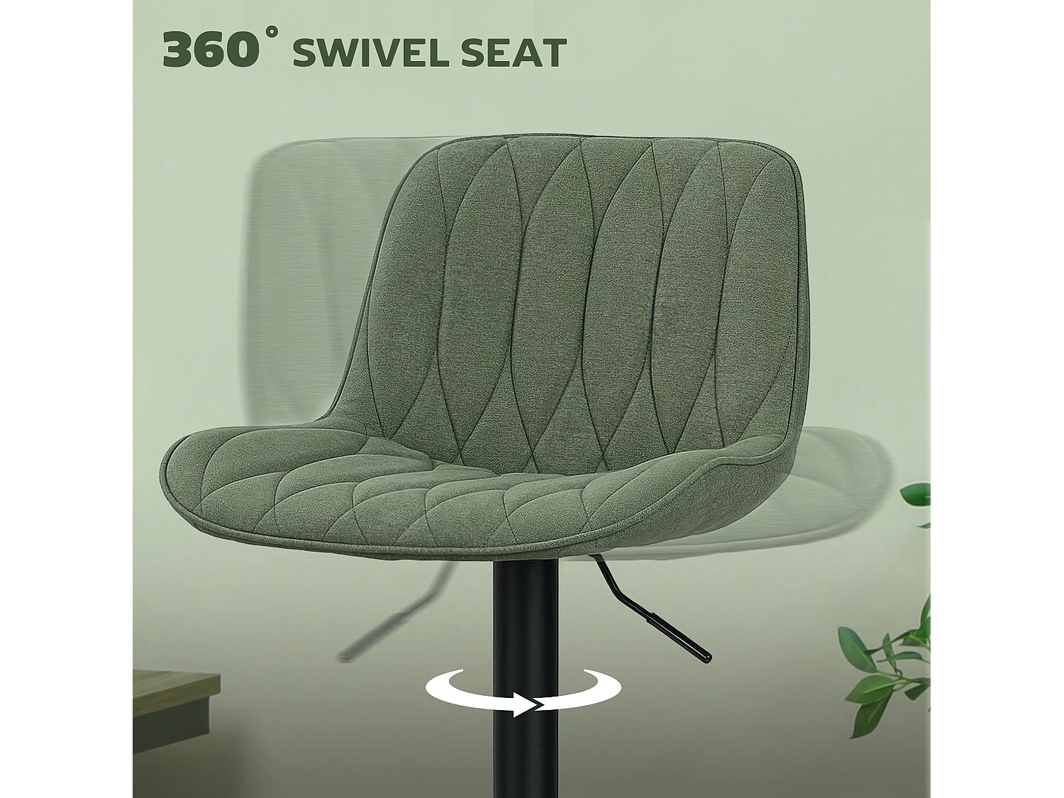 Kali Set of 2 Green Linen Look Adjustable Bar Stools