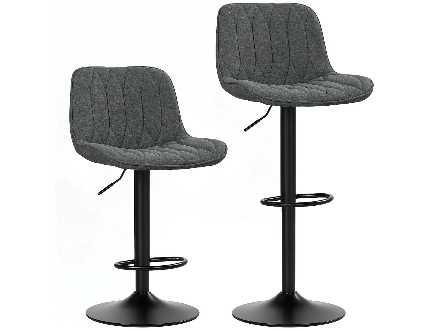 Likaha Linen Look Charcoal Grey Bar Stools Set of 2 Adjustable Swivel Padded High Back