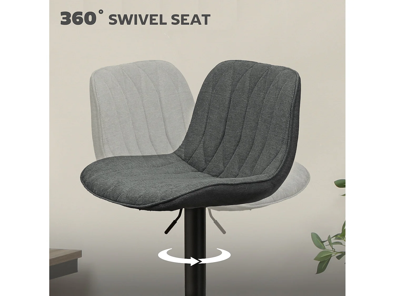 Likaha Linen Look Charcoal Grey Bar Stools Set of 2 Adjustable Swivel Padded High Back
