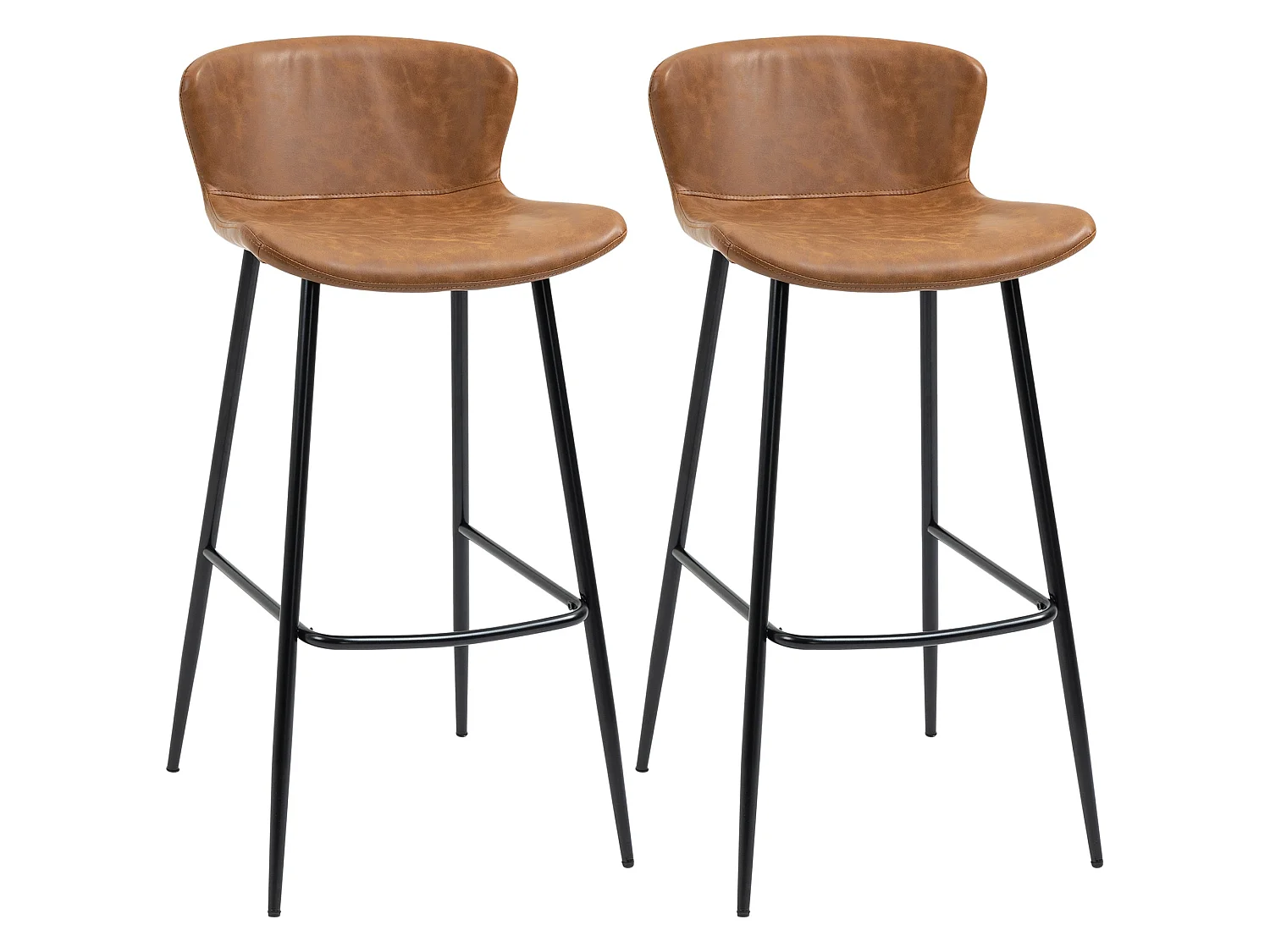 Lorelu Set of 2 Brown Faux Leather Bar Stools with Steel Legs and Footrest