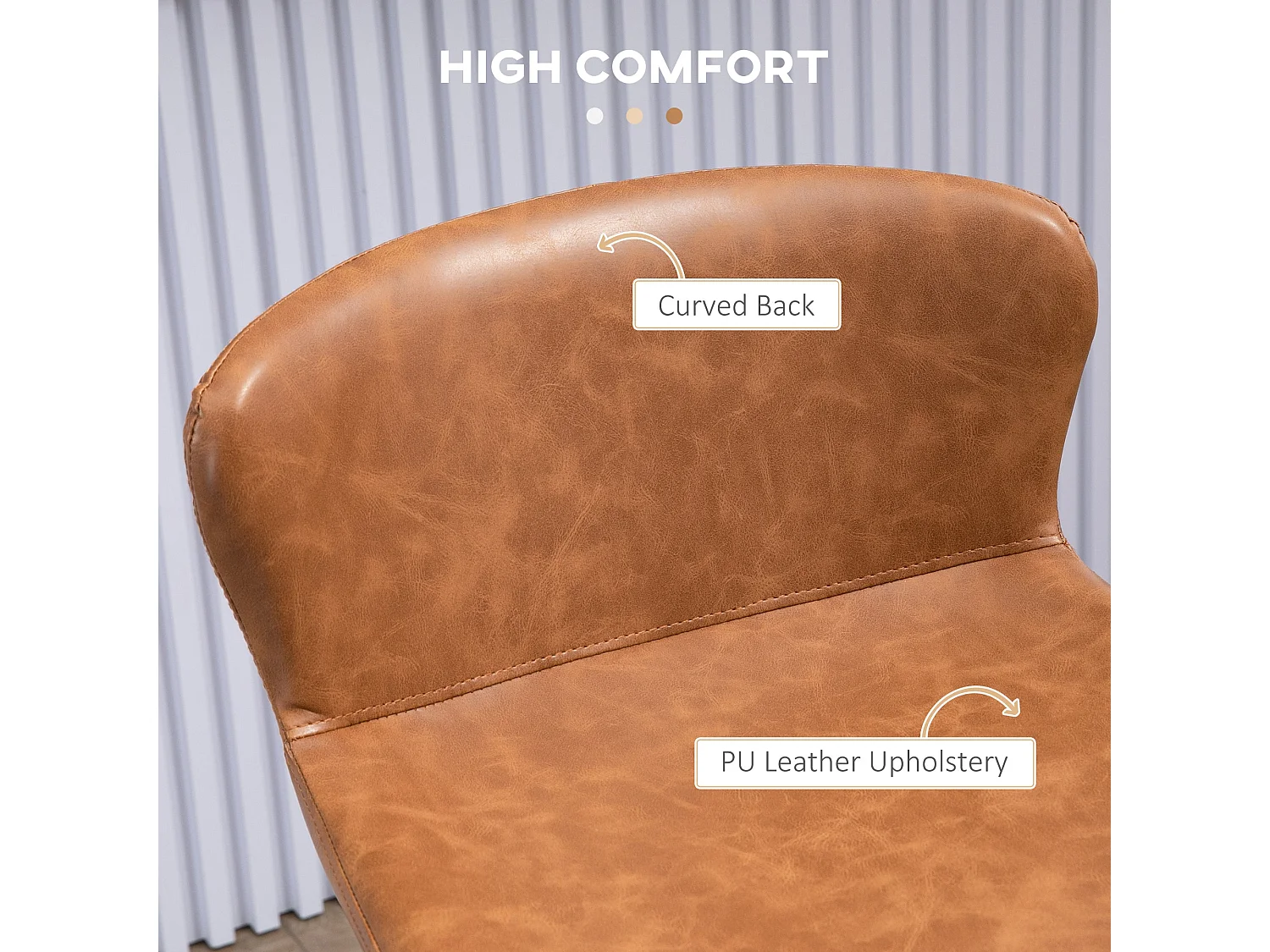 Lorelu Set of 2 Brown Faux Leather Bar Stools with Steel Legs and Footrest