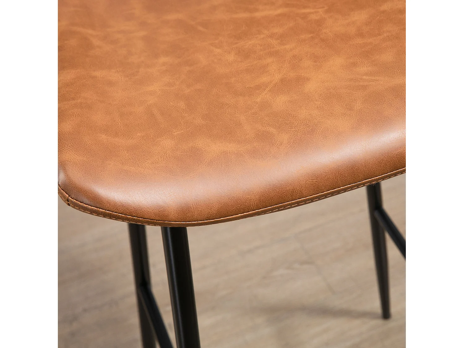 Lorelu Set of 2 Brown Faux Leather Bar Stools with Steel Legs and Footrest
