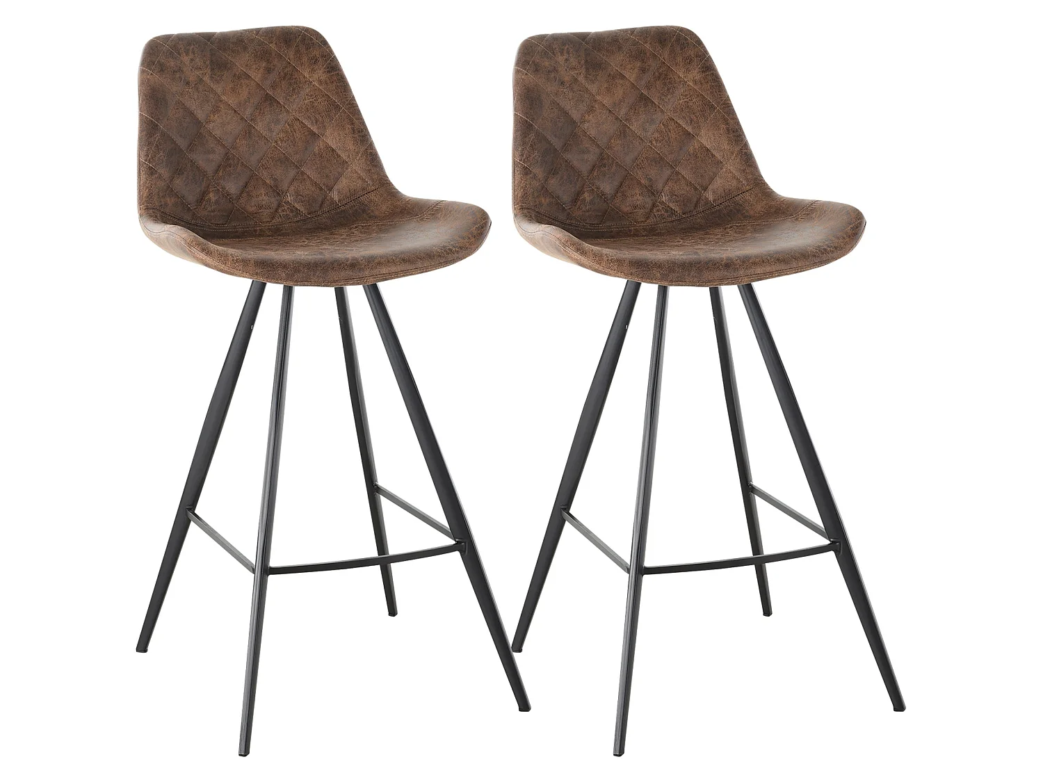 Suvedi Microfibre Quilted Brown Tub Bar Stools Set of 2 Steel Frame Footrest