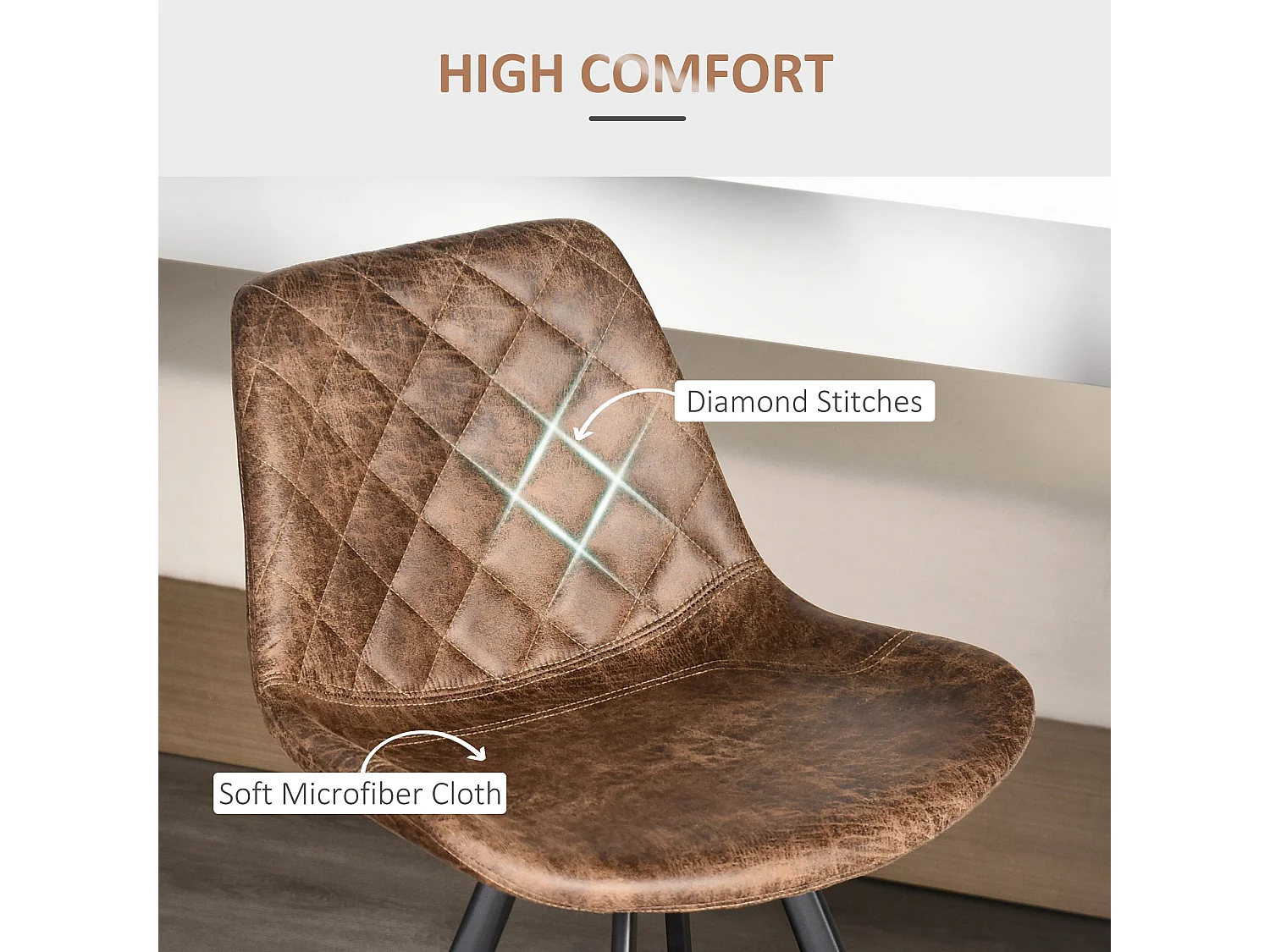 Suvedi Microfibre Quilted Brown Tub Bar Stools Set of 2 Steel Frame Footrest