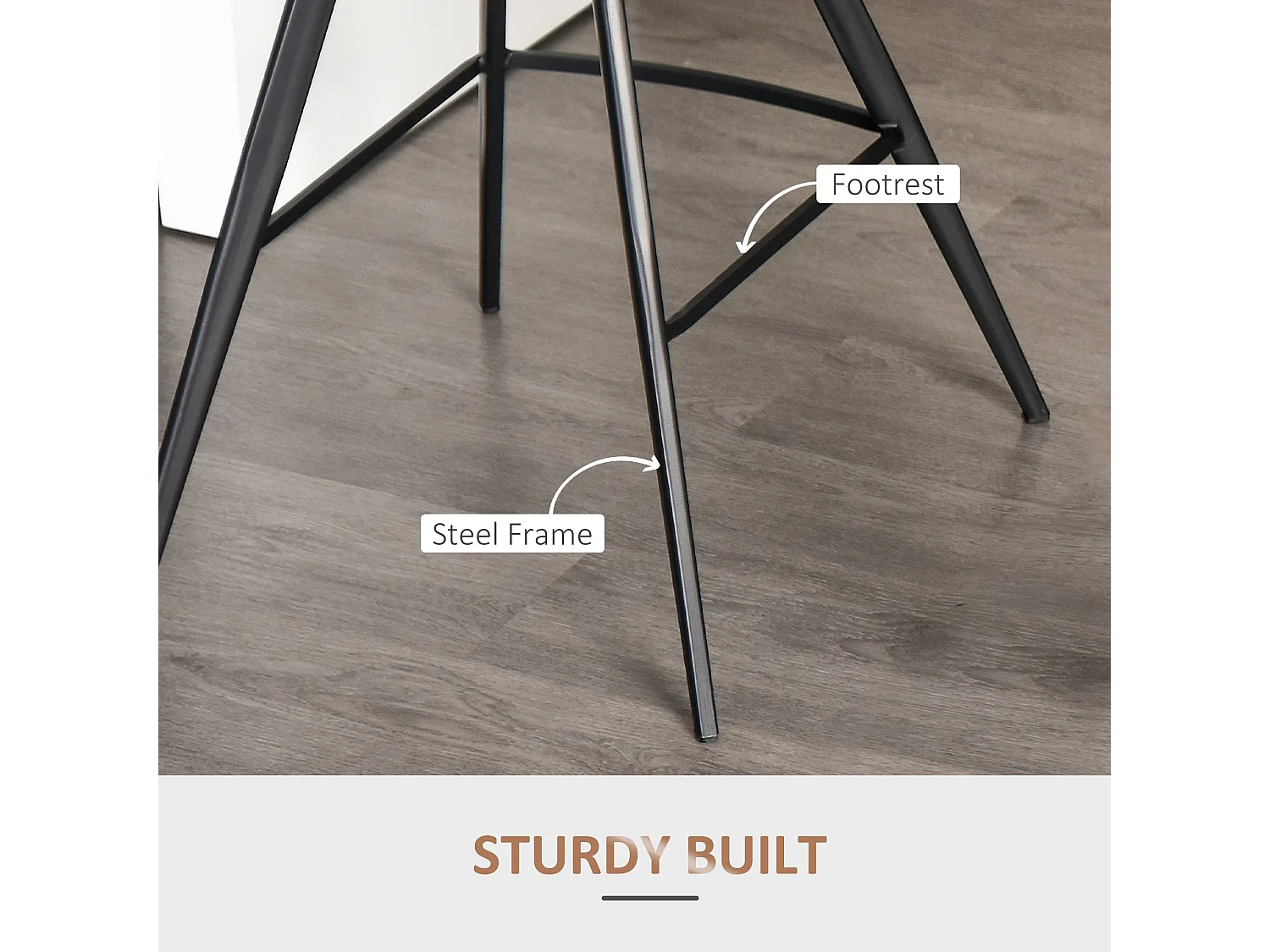 Suvedi Microfibre Quilted Brown Tub Bar Stools Set of 2 Steel Frame Footrest