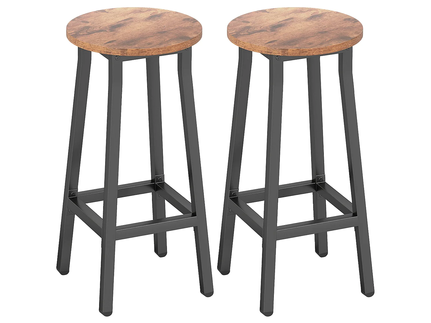 Rema Set of 2 Rustic Brown Industrial Round Bar Stools 65cm