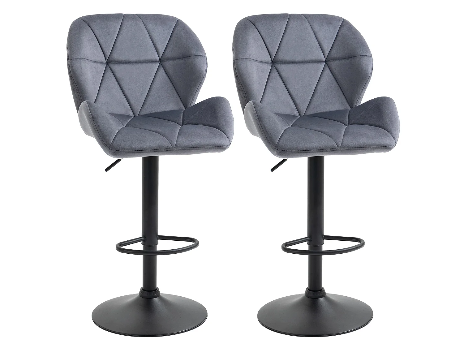 Samori Set of 2 Dark Grey Velvet Feel Adjustable Swivel Bar Stools with Back Support