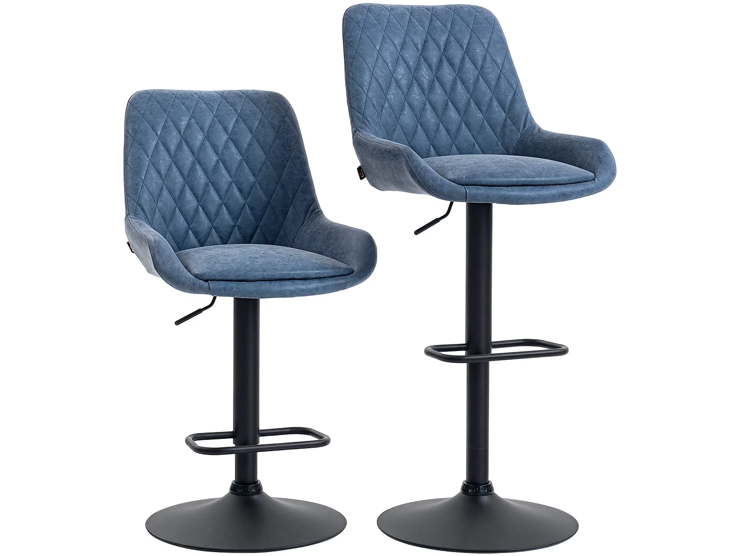 Sekamo Set of 2 Dark Blue Faux Leather Retro Bar Stools