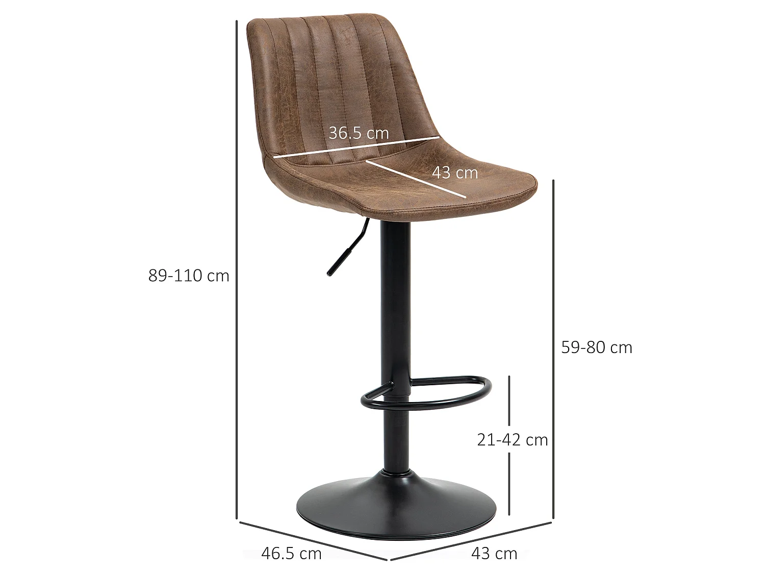 Rafava Brown Adjustable Breakfast Bar Stools Set of 2 Upholstered Seats