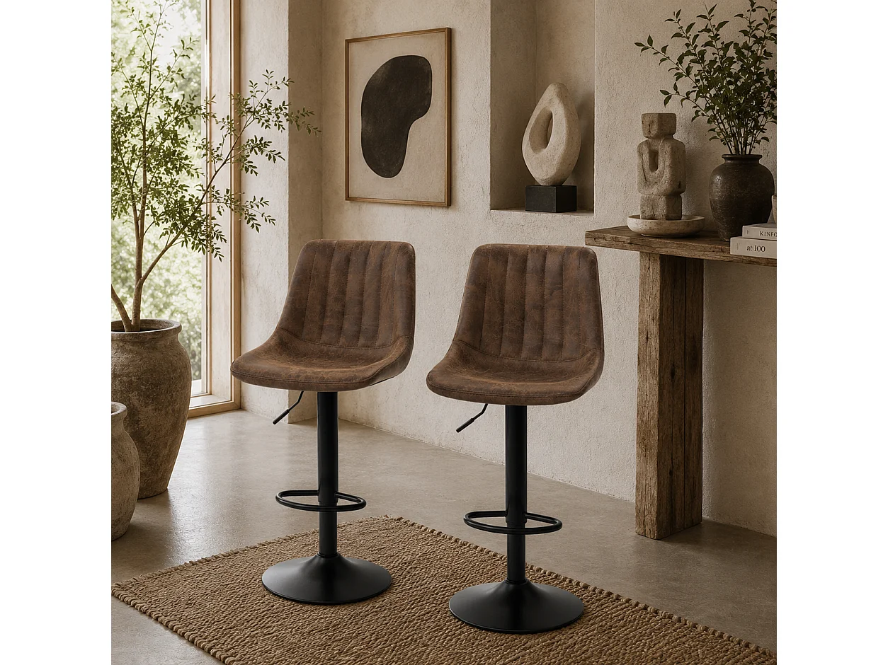 Rafava Brown Adjustable Breakfast Bar Stools Set of 2 Upholstered Seats