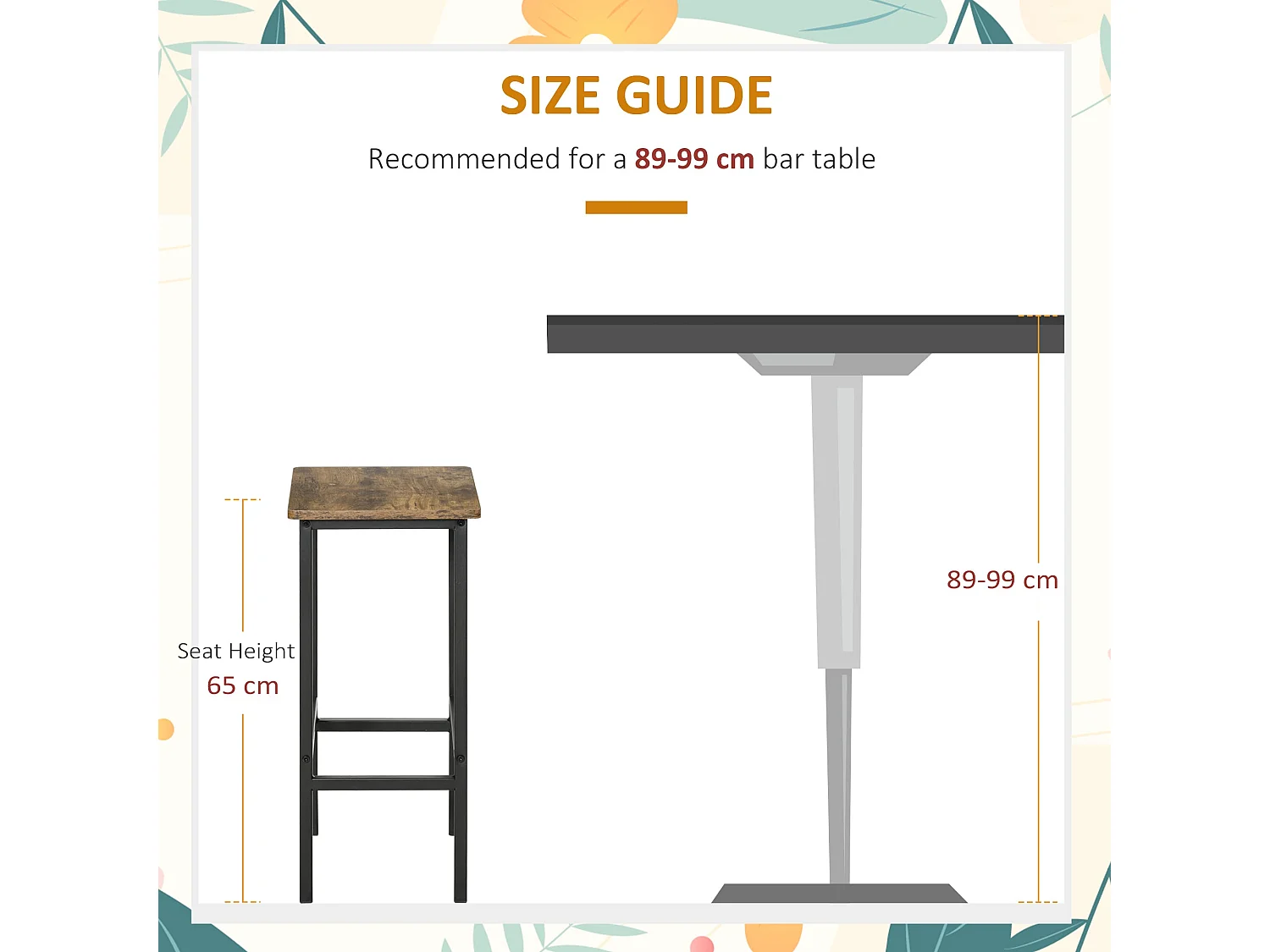 Latzse Set of 2 Rustic Brown Industrial Counter Bar Stools 65cm