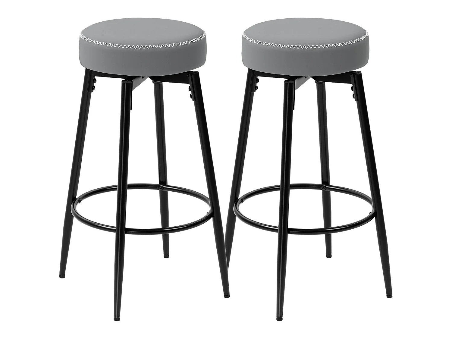Relura Faux Leather Bar Stools Set of 2 Grey and Black Swivel Footrests