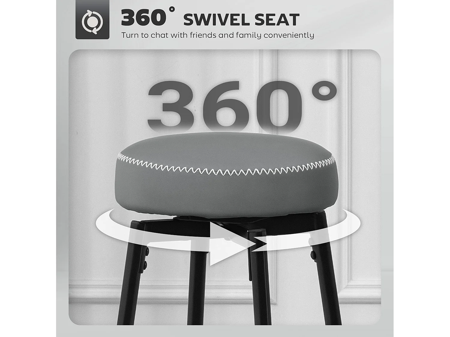 Relura Faux Leather Bar Stools Set of 2 Grey and Black Swivel Footrests