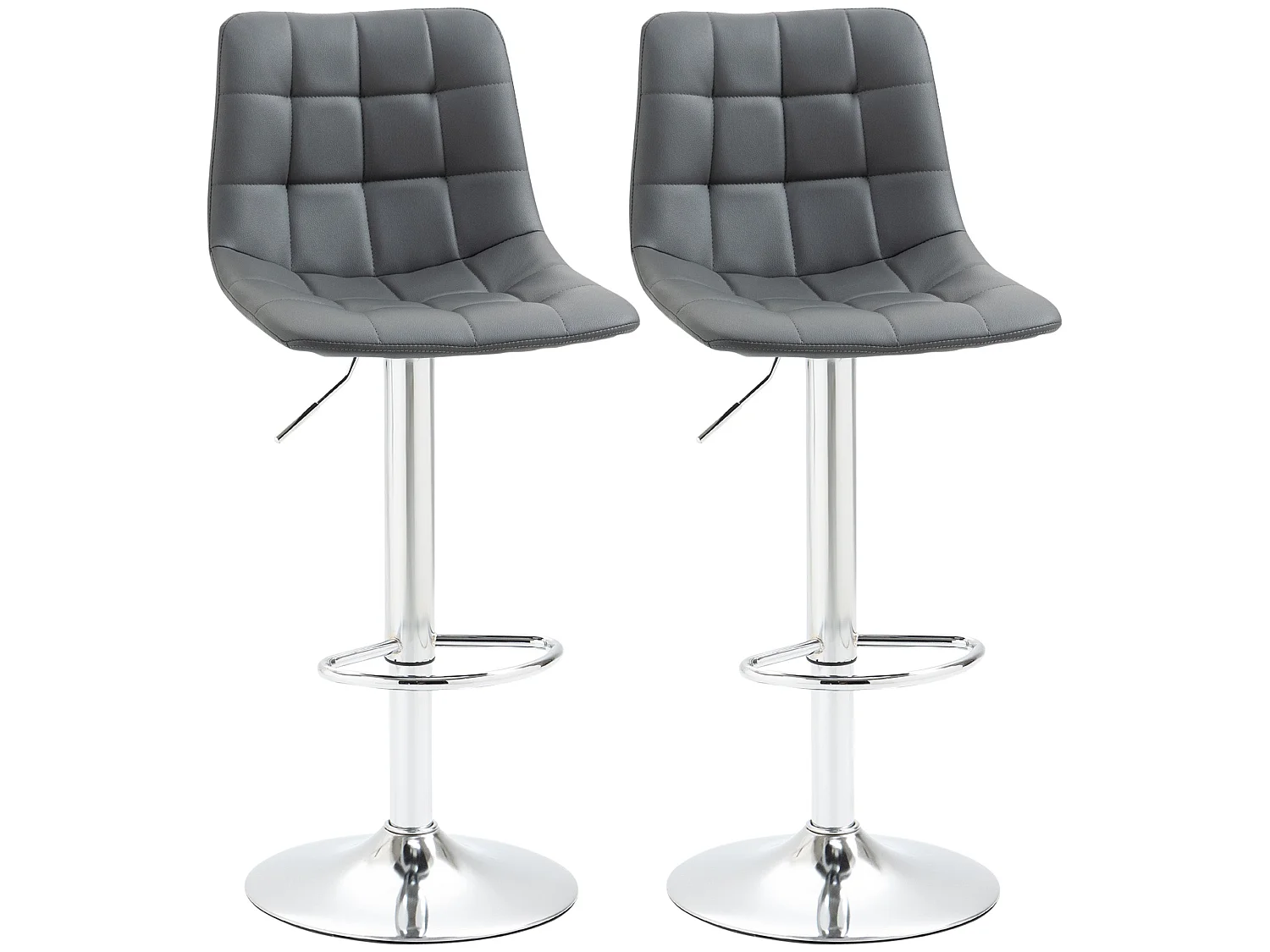 Set of 2 Grey Tufted Faux Leather Swivel Bar Stools with Back Support
