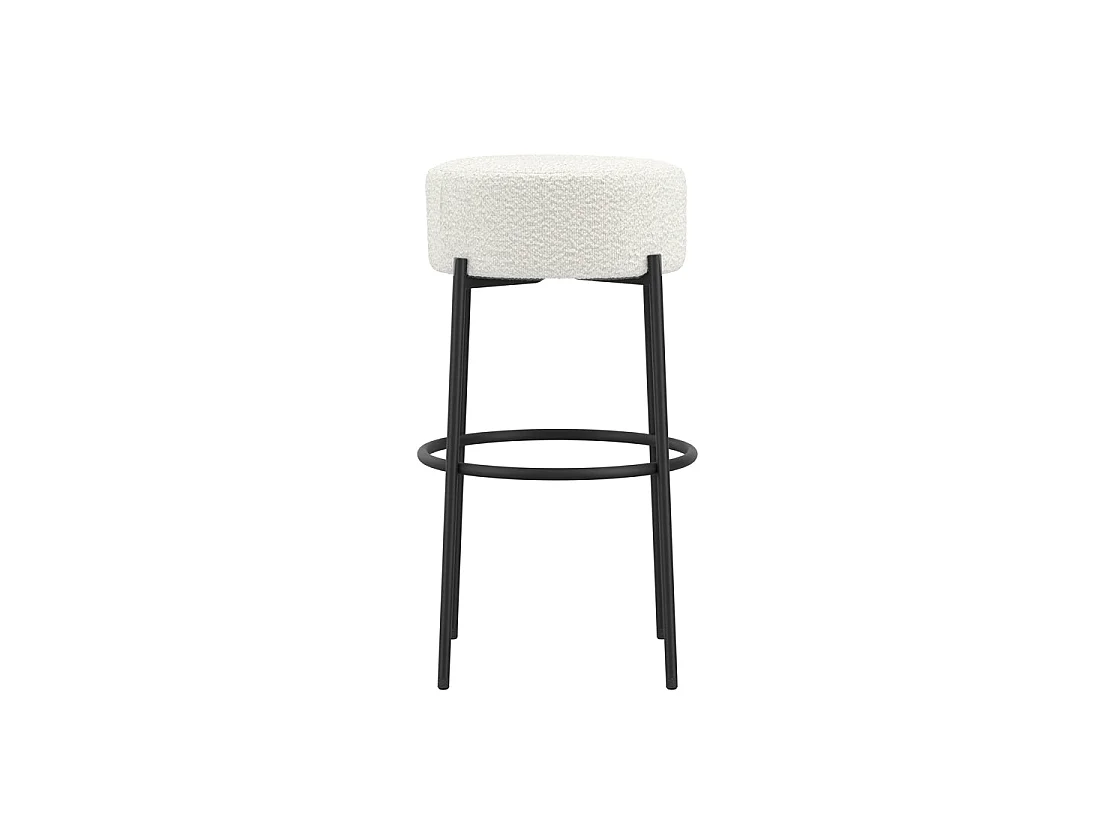Tanji Ivory Boucle Counter Stool Round Padded Seat Matt Black Metal Legs