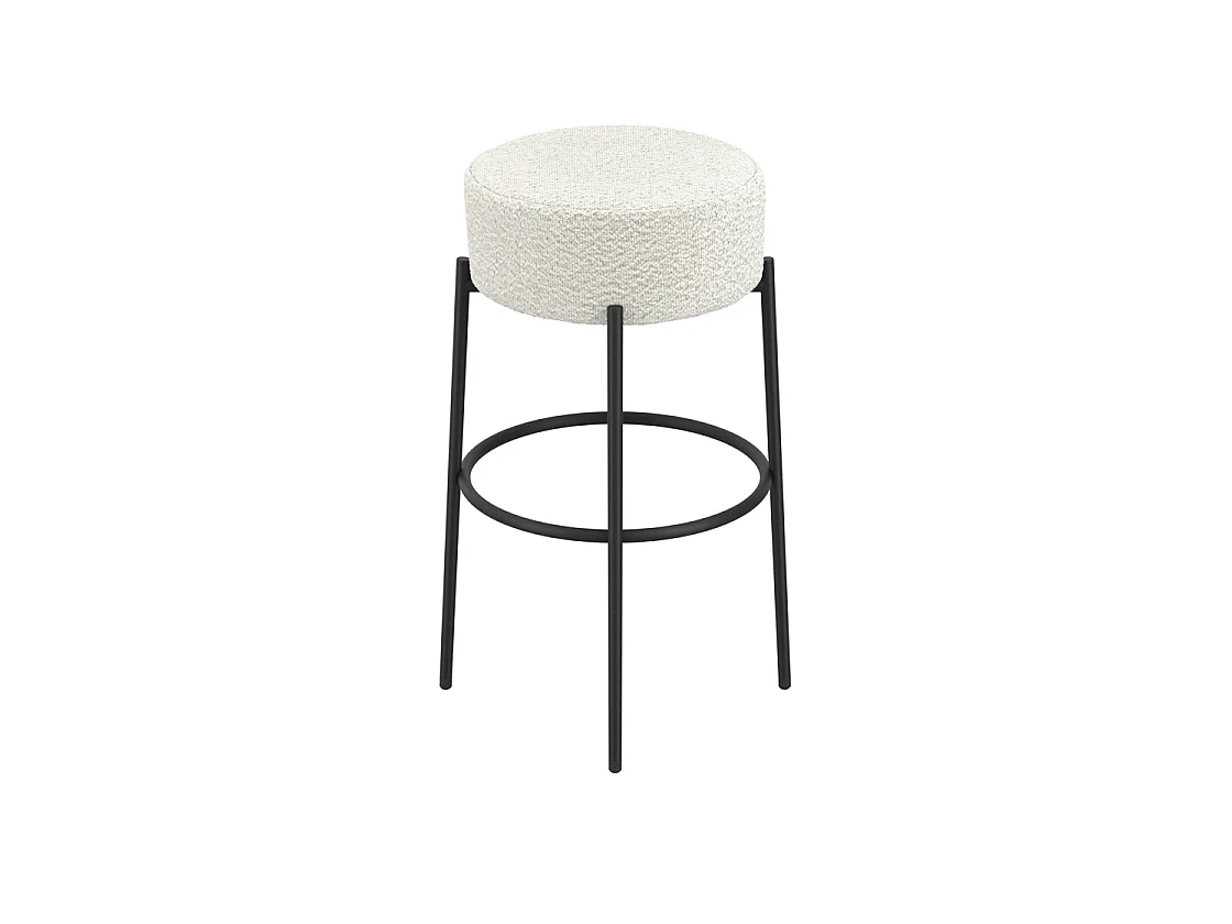 Tanji Ivory Boucle Counter Stool Round Padded Seat Matt Black Metal Legs