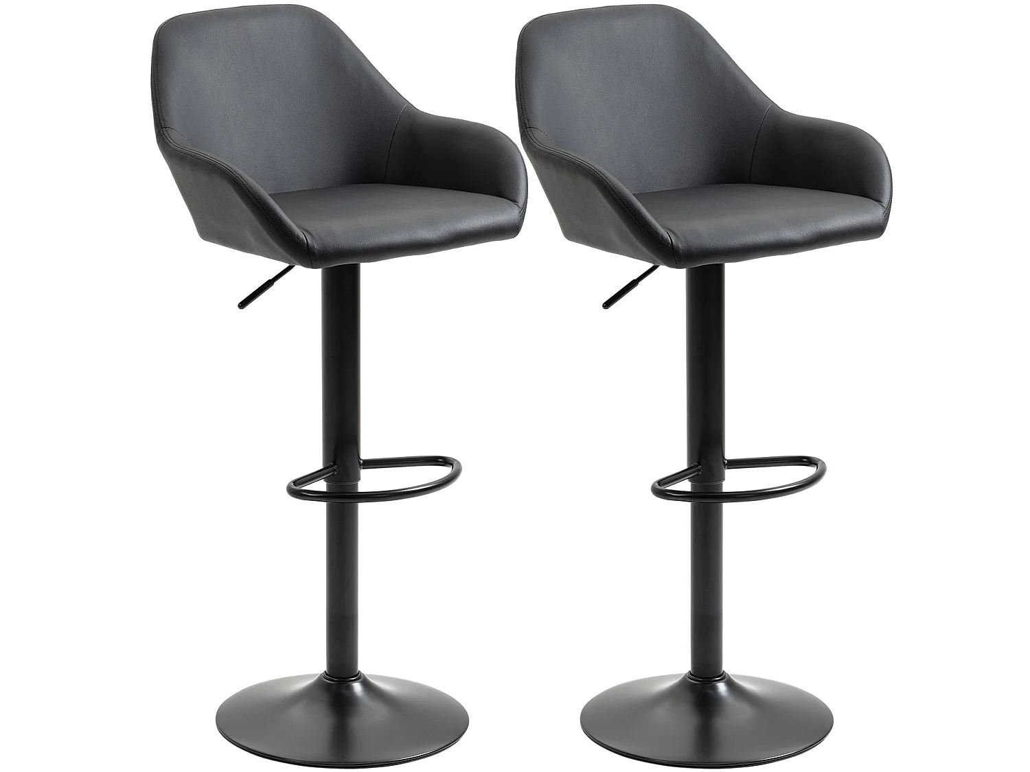 Falani Set of 2 Black Faux Leather Adjustable Bar Stools with Armrests