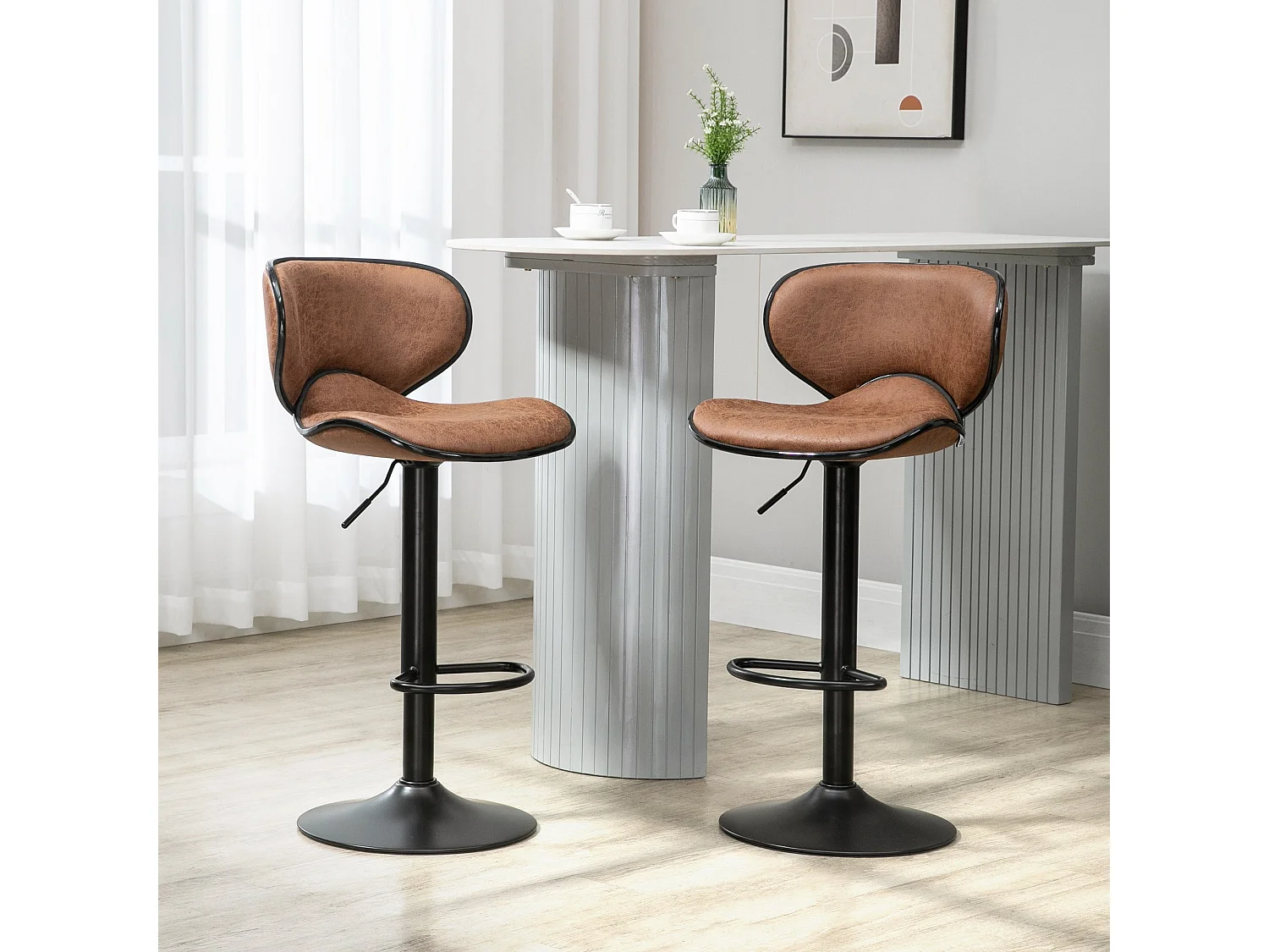 Bama Brown Microfibre Adjustable Swivel Bar Stools Set of 2