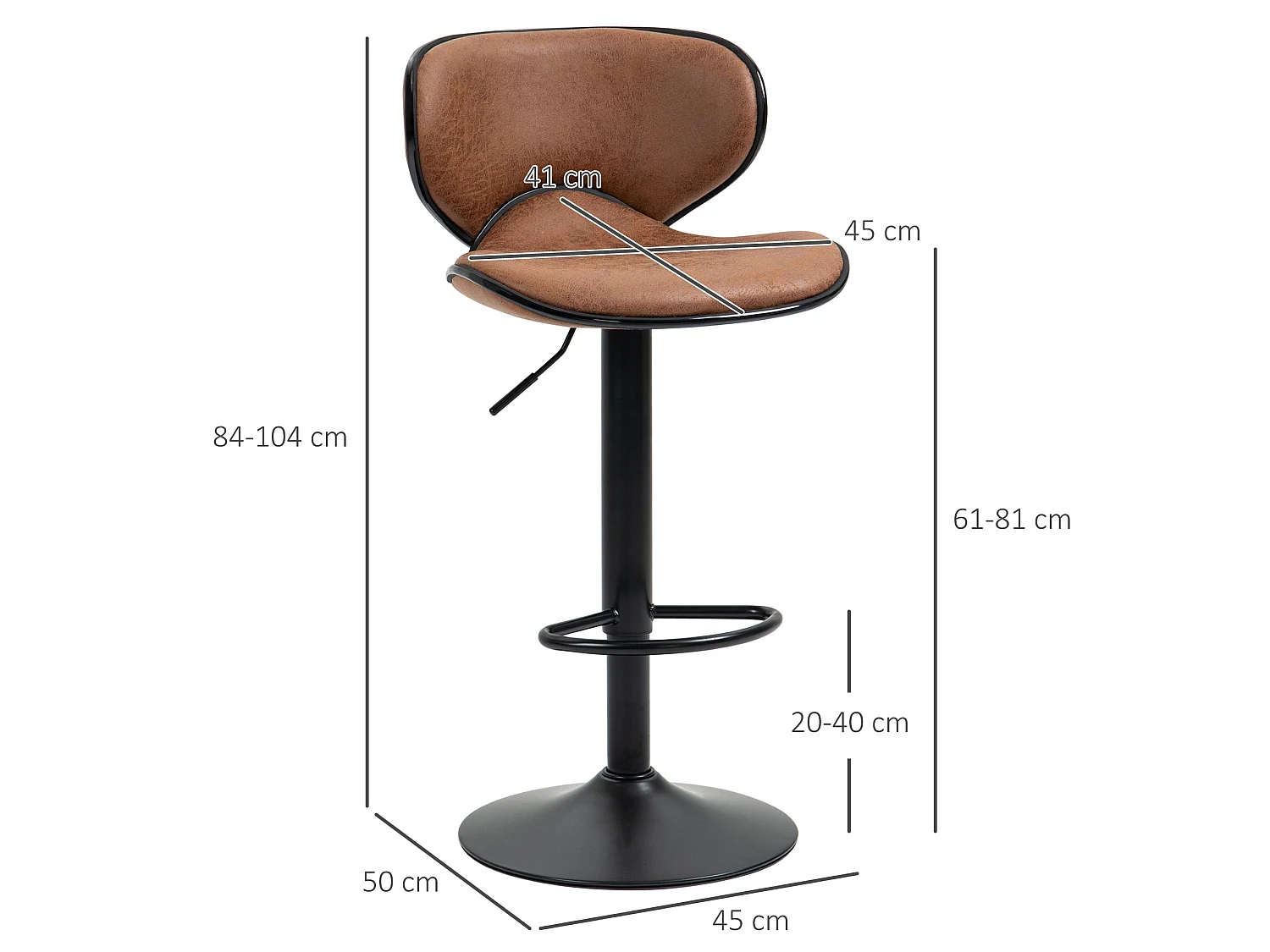 Bama Brown Microfibre Adjustable Swivel Bar Stools Set of 2