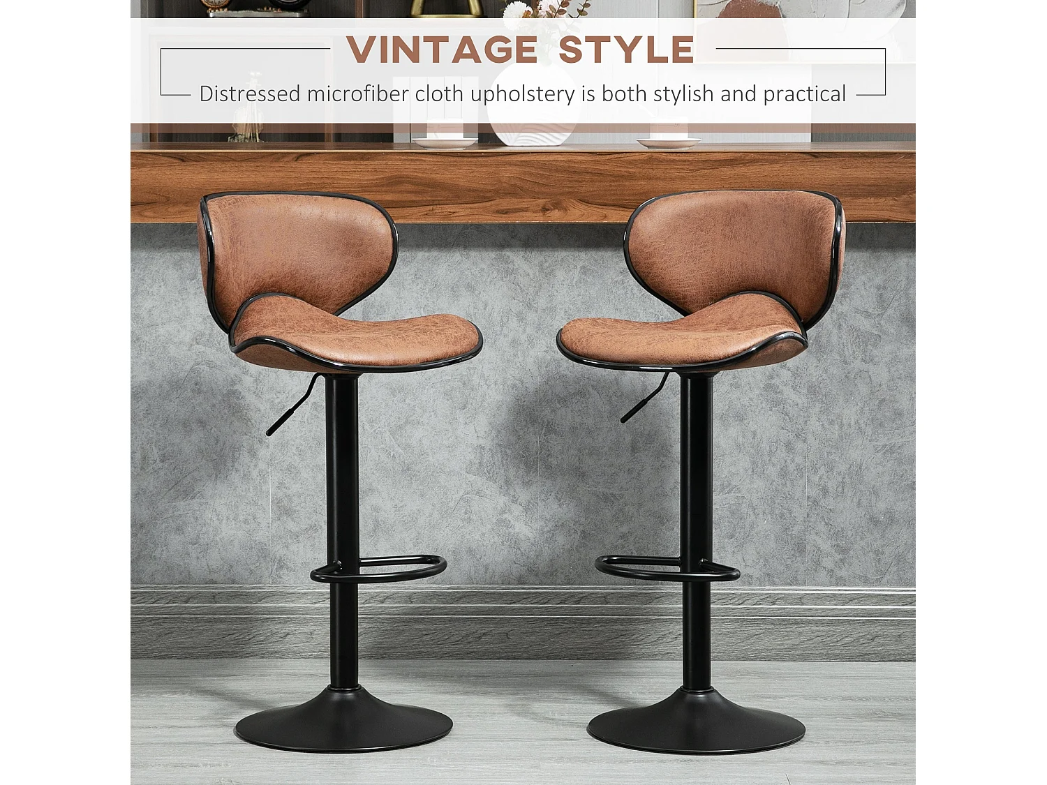 Bama Brown Microfibre Adjustable Swivel Bar Stools Set of 2