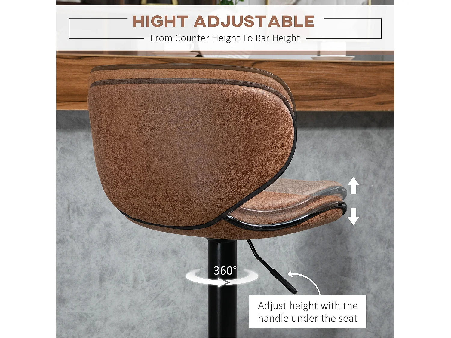 Bama Brown Microfibre Adjustable Swivel Bar Stools Set of 2