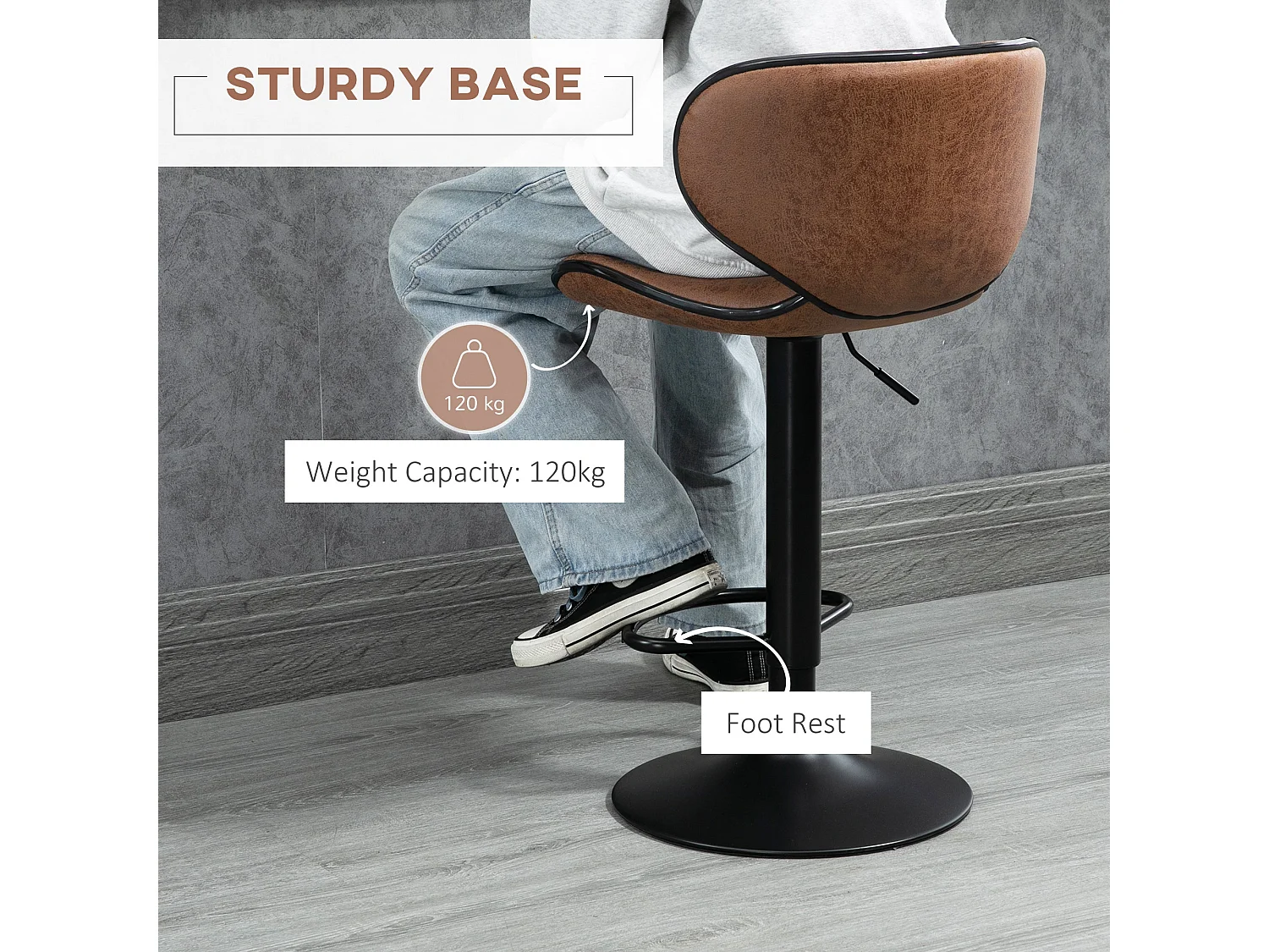 Bama Brown Microfibre Adjustable Swivel Bar Stools Set of 2