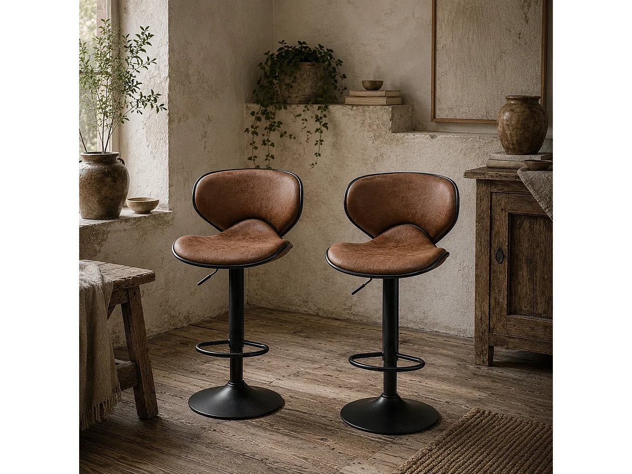 Bama Brown Microfibre Adjustable Swivel Bar Stools Set of 2