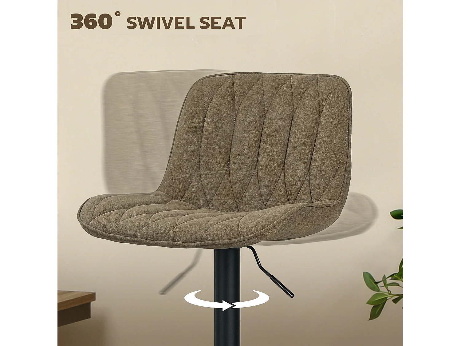 Sehake Set of 2 Brown Linen Look Adjustable Swivel Bar Stools