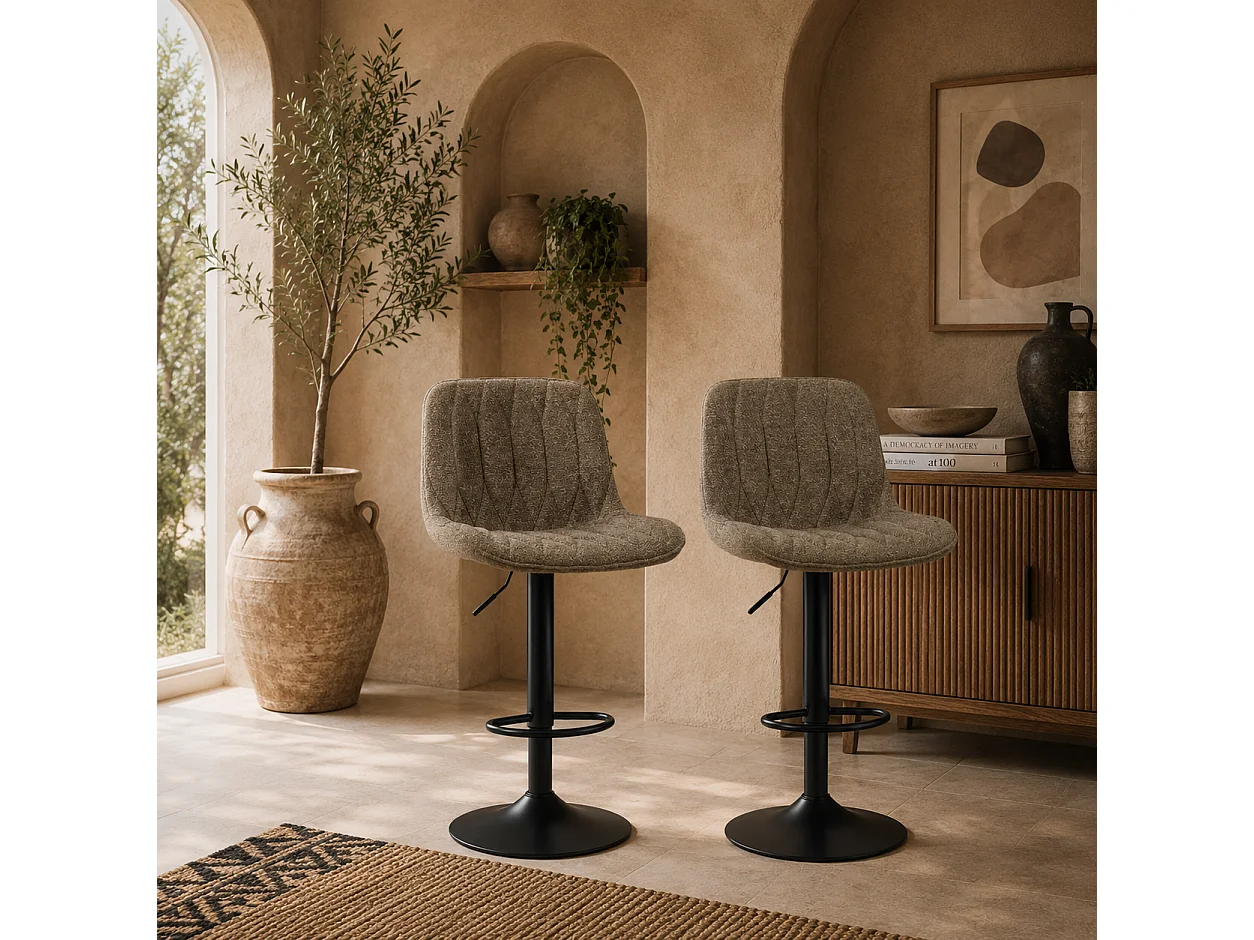 Sehake Set of 2 Brown Linen Look Adjustable Swivel Bar Stools
