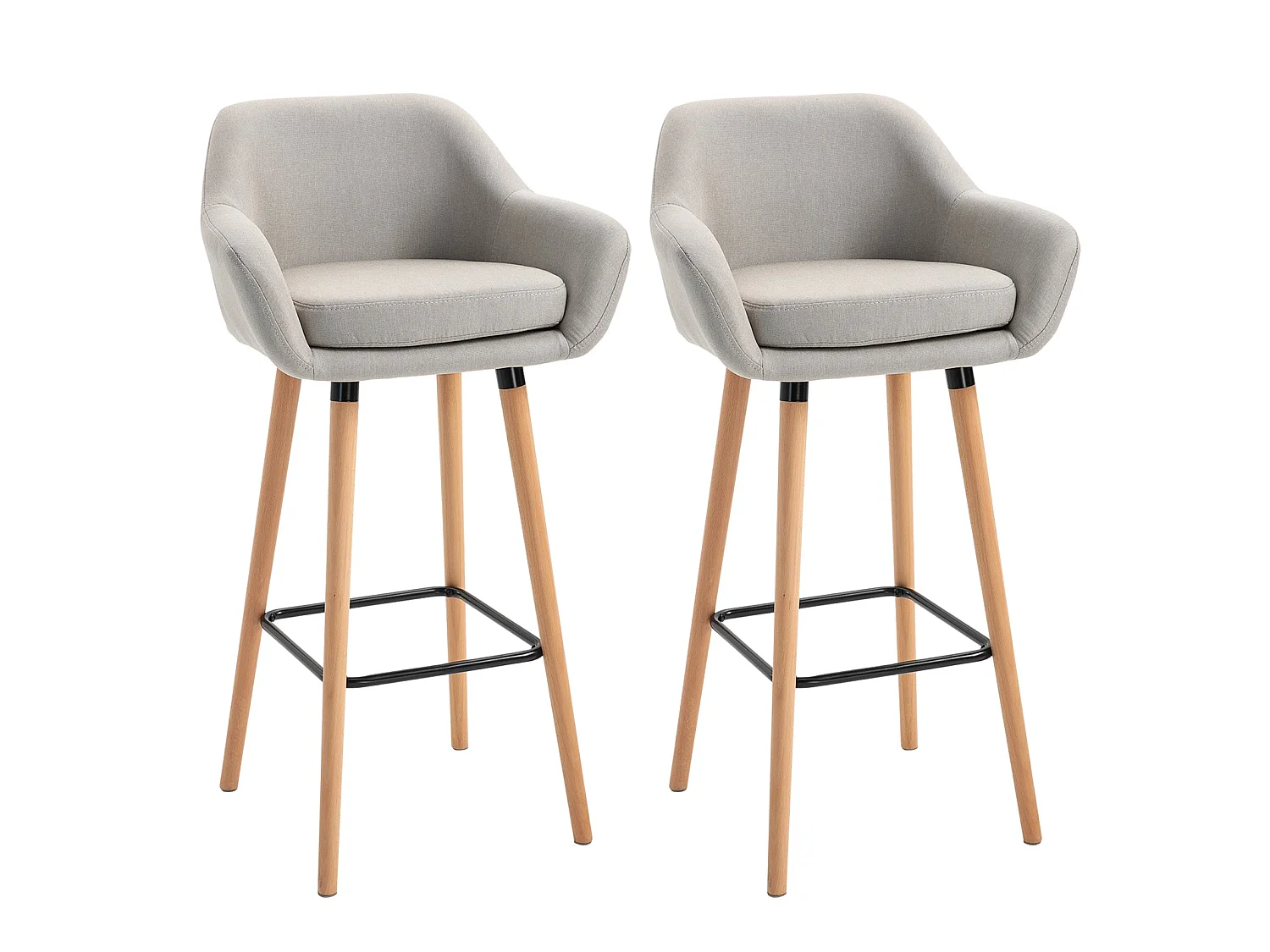 Dottira Beige Linen Upholstered Bar Stools Set of 2 with Wood Legs and Metal Frame