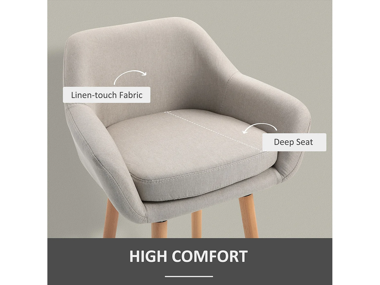 Dottira Beige Linen Upholstered Bar Stools Set of 2 with Wood Legs and Metal Frame