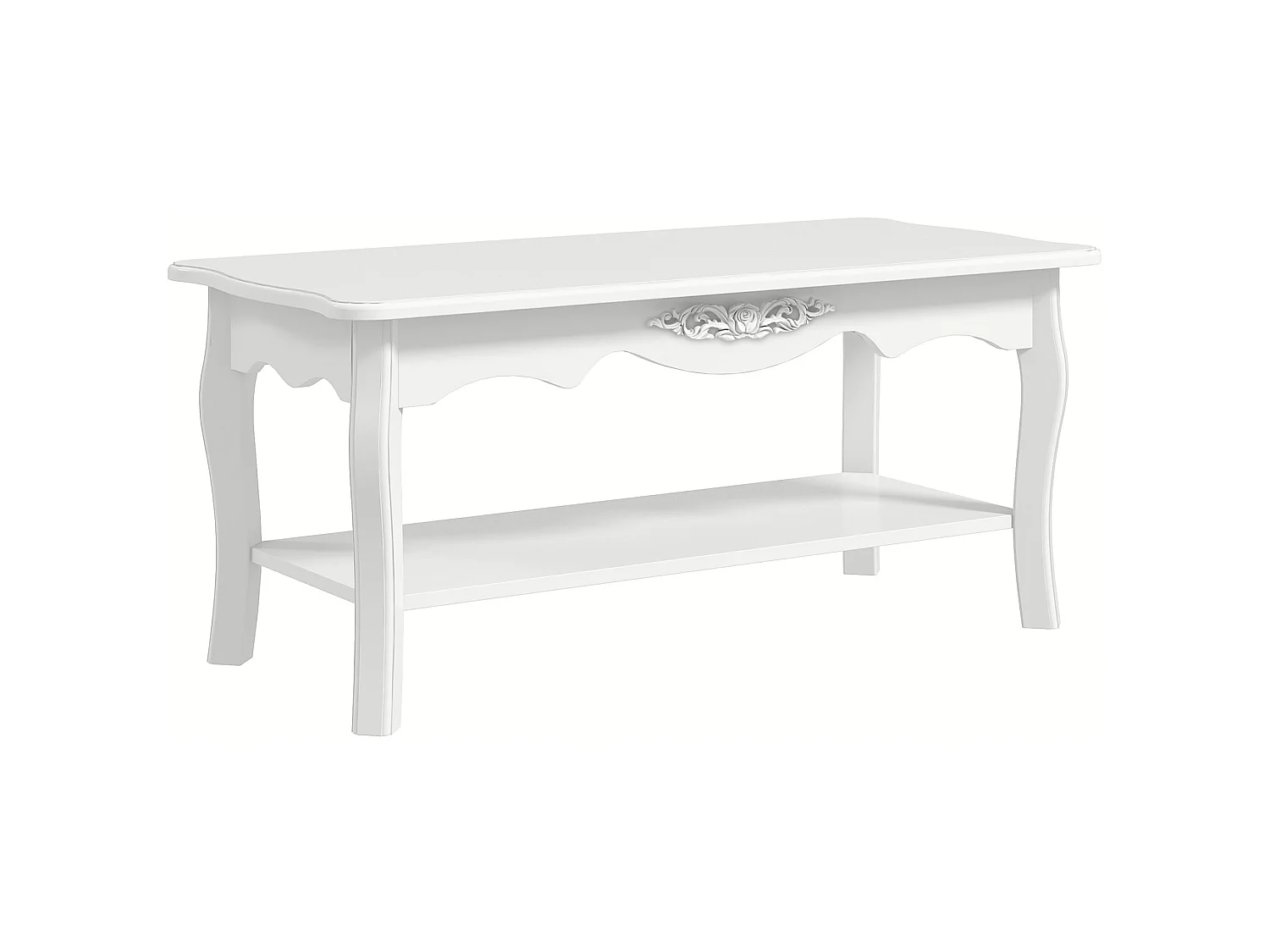 Noketa White Rectangular Mid Century Coffee Table with Storage Shelf